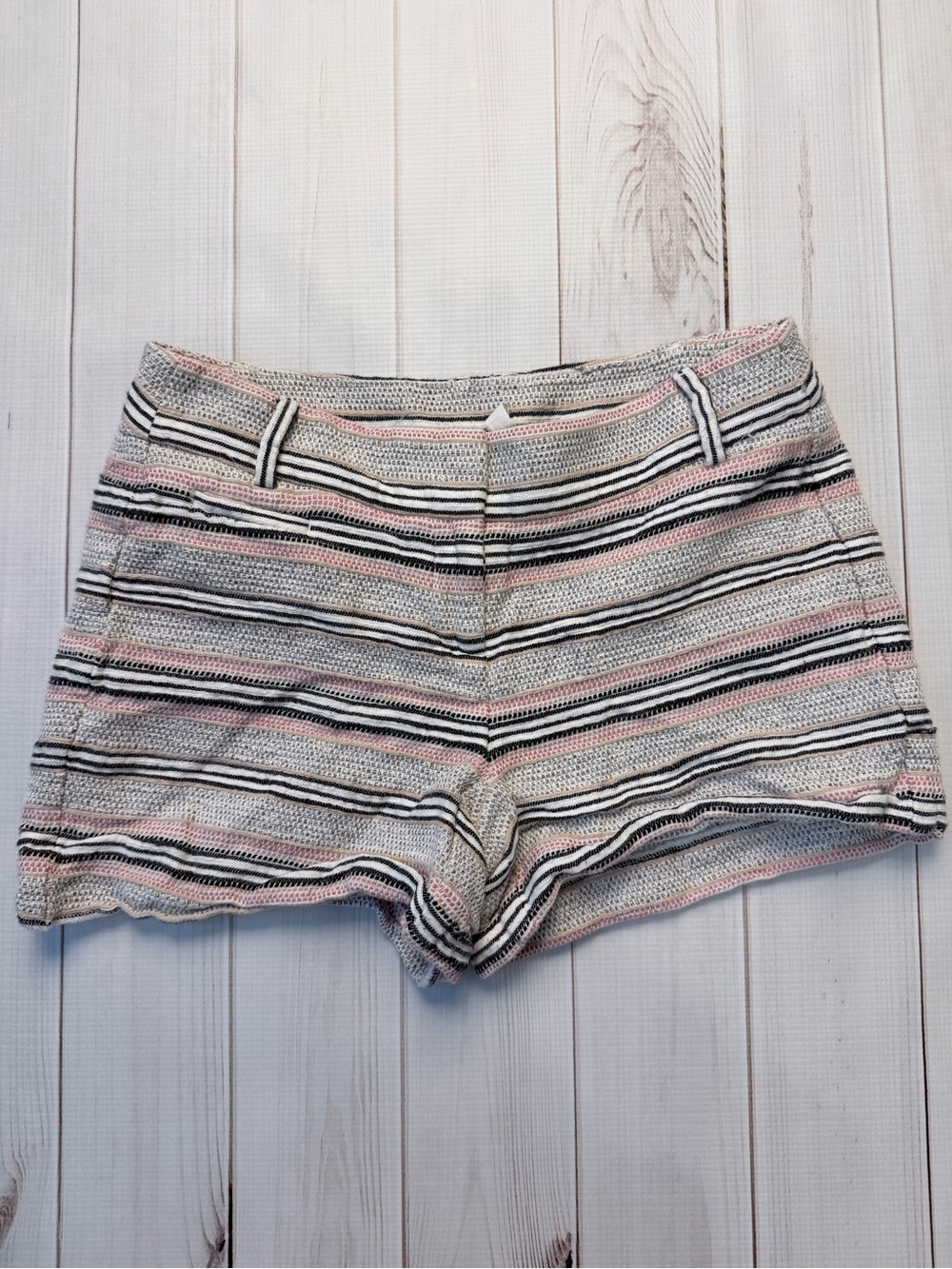LOFT Pink, Black and White Striped High Waist Shorts